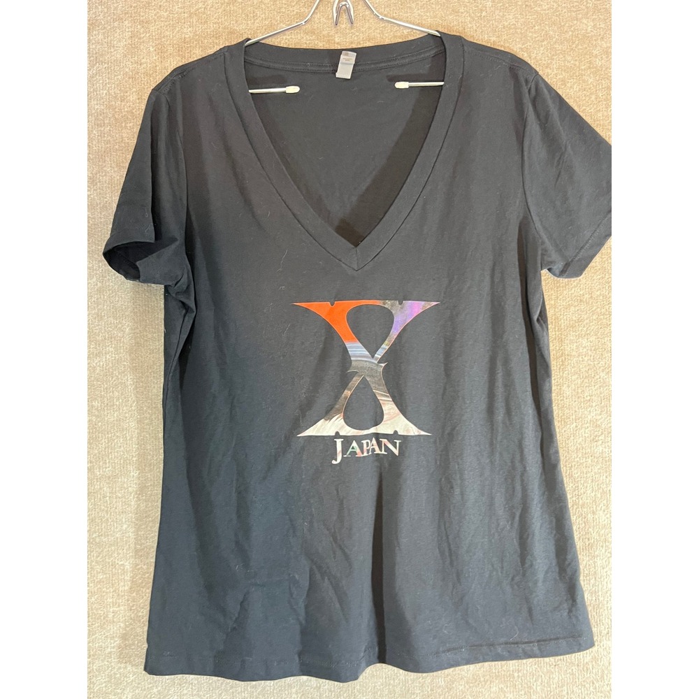 X Japan Band T Shirt Women XXL Black V Neck Visual Kei J Rock Metal Graphic Tee
